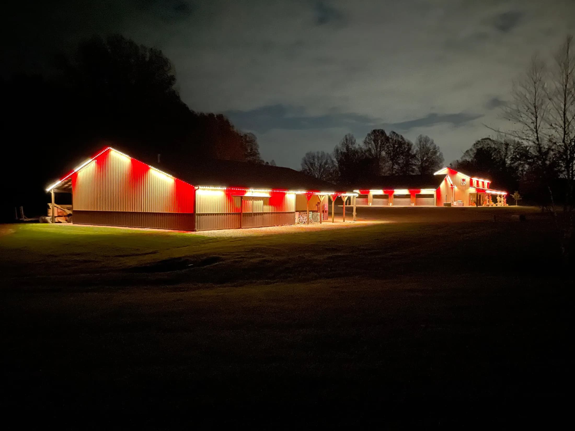 Permanent LED house lights set to red and white for Canada Day