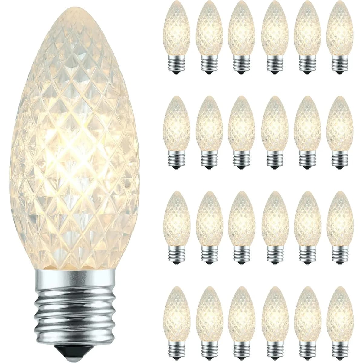 Warm white C9 faceted LED bulb with E17 base, 25 pack