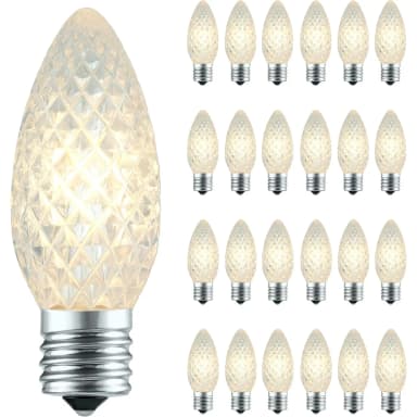 Warm white C9 faceted LED bulb with E17 base, 25 pack