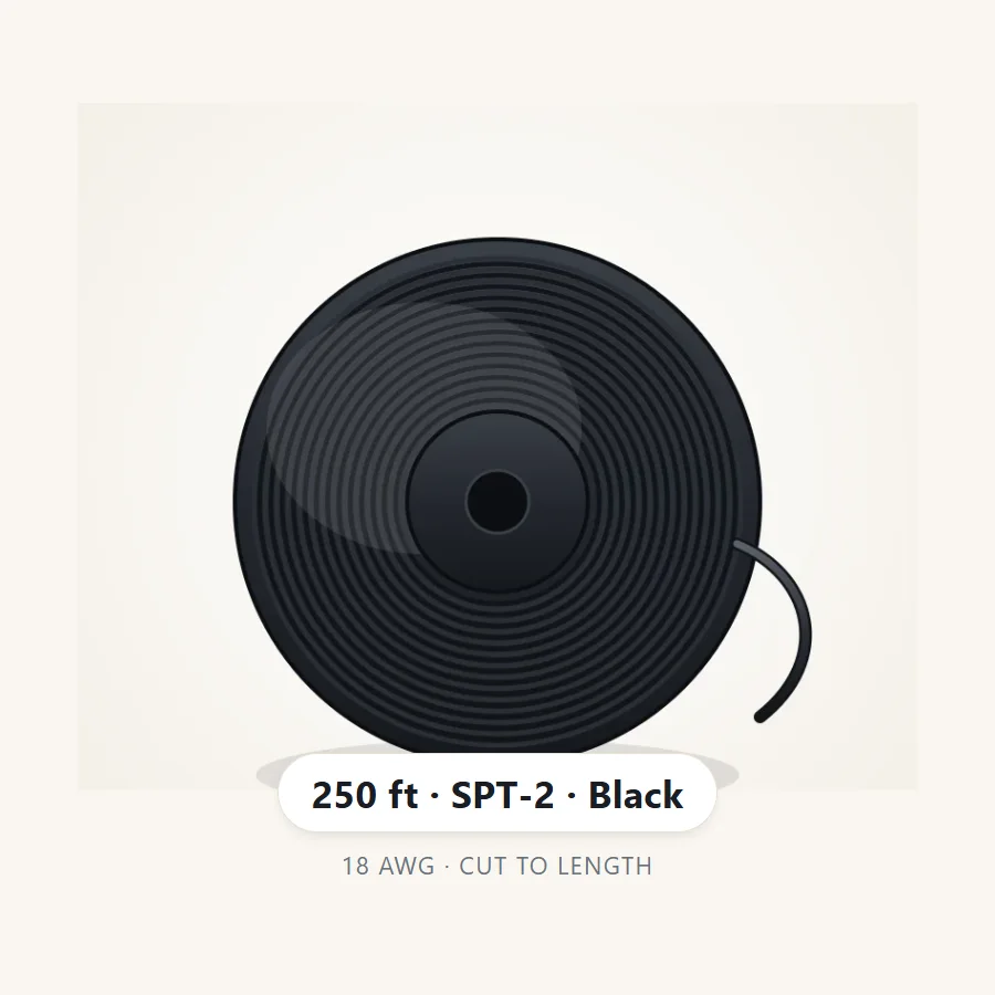 250 ft spool of black SPT-2 18 AWG wire