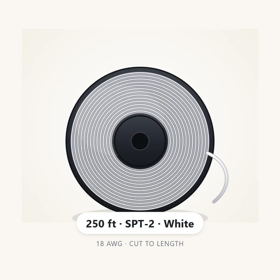 250 ft spool of white SPT-2 18 AWG wire