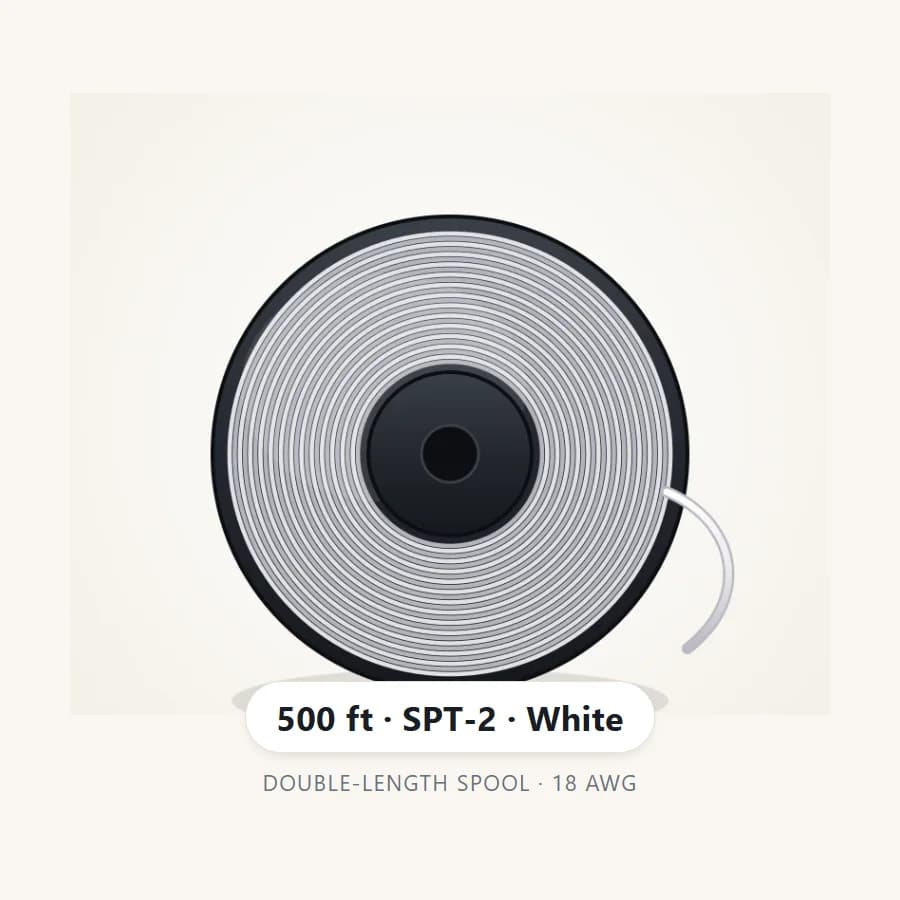 500 ft spool of white SPT-2 18 AWG wire